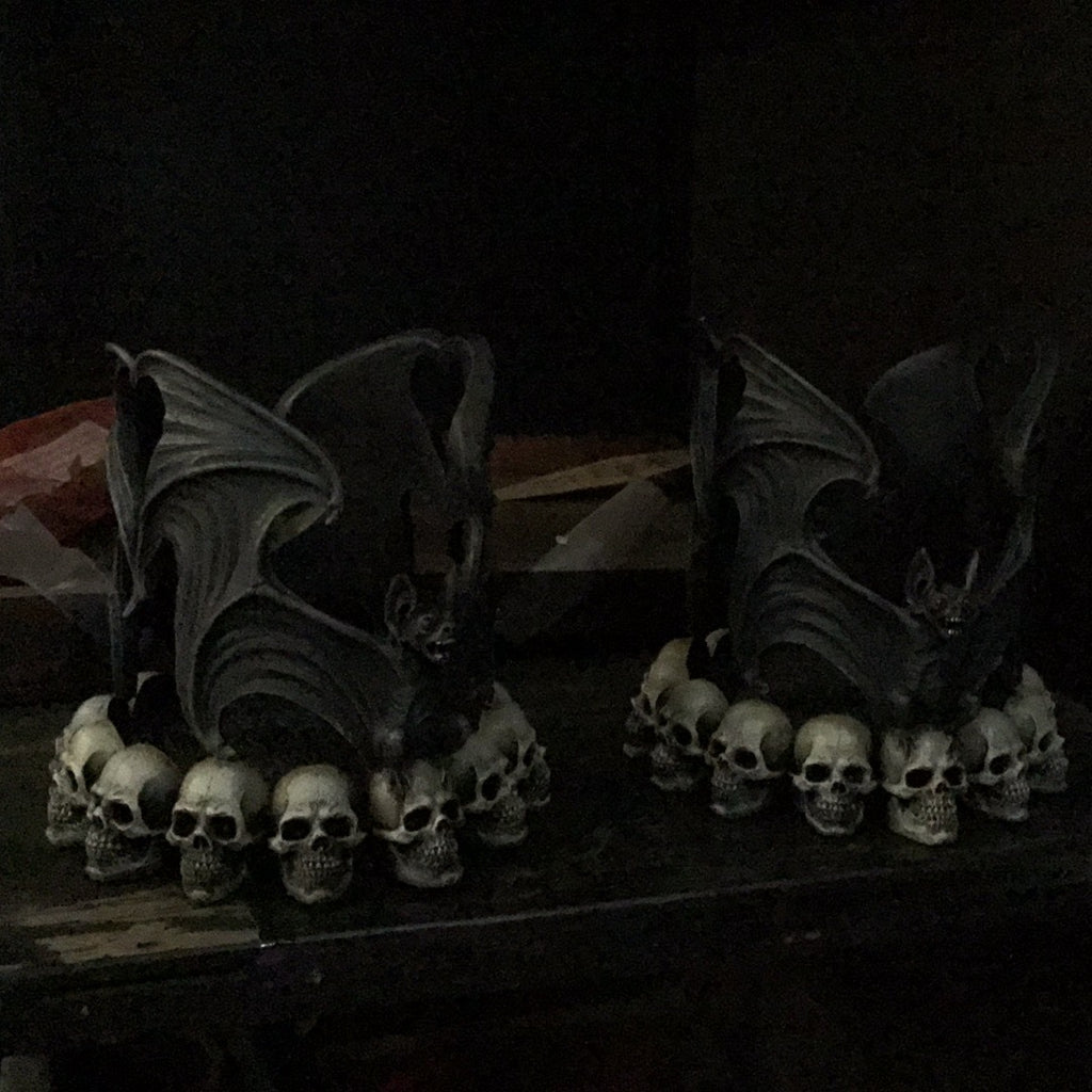 Resin Bat and Skull Wine or Candle Holder