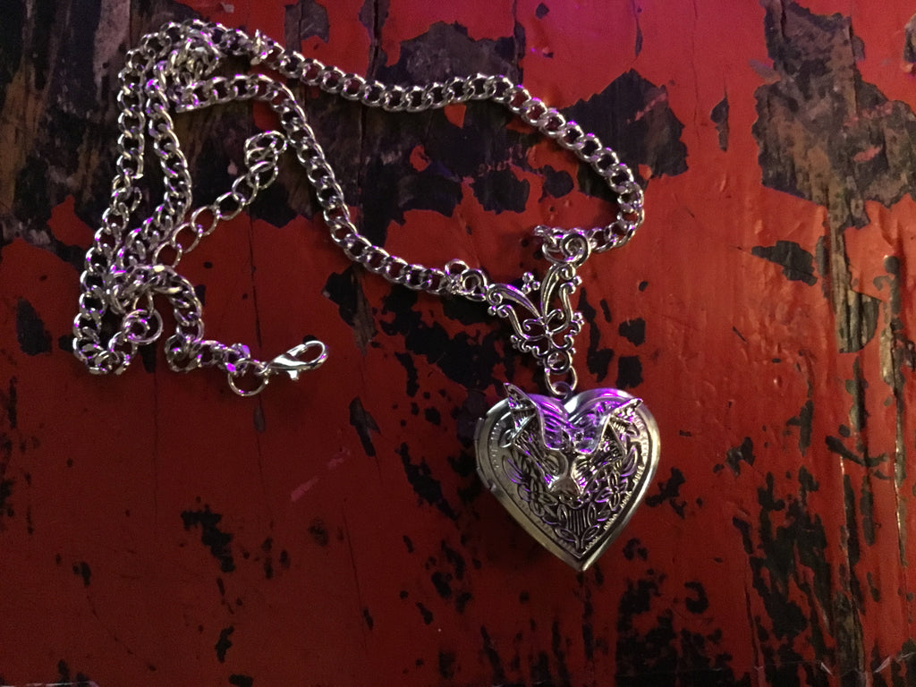 Bat Heart Locket Necklace