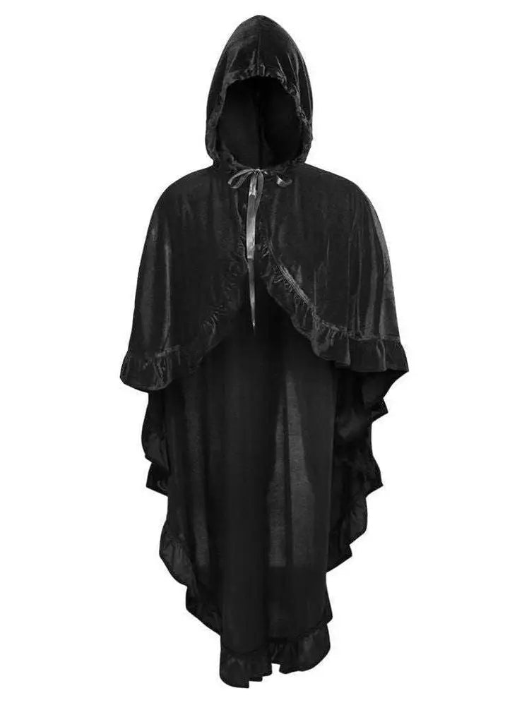 Velvet Hooded Ruffle Cape