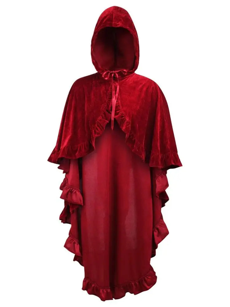 Velvet Hooded Ruffle Cape