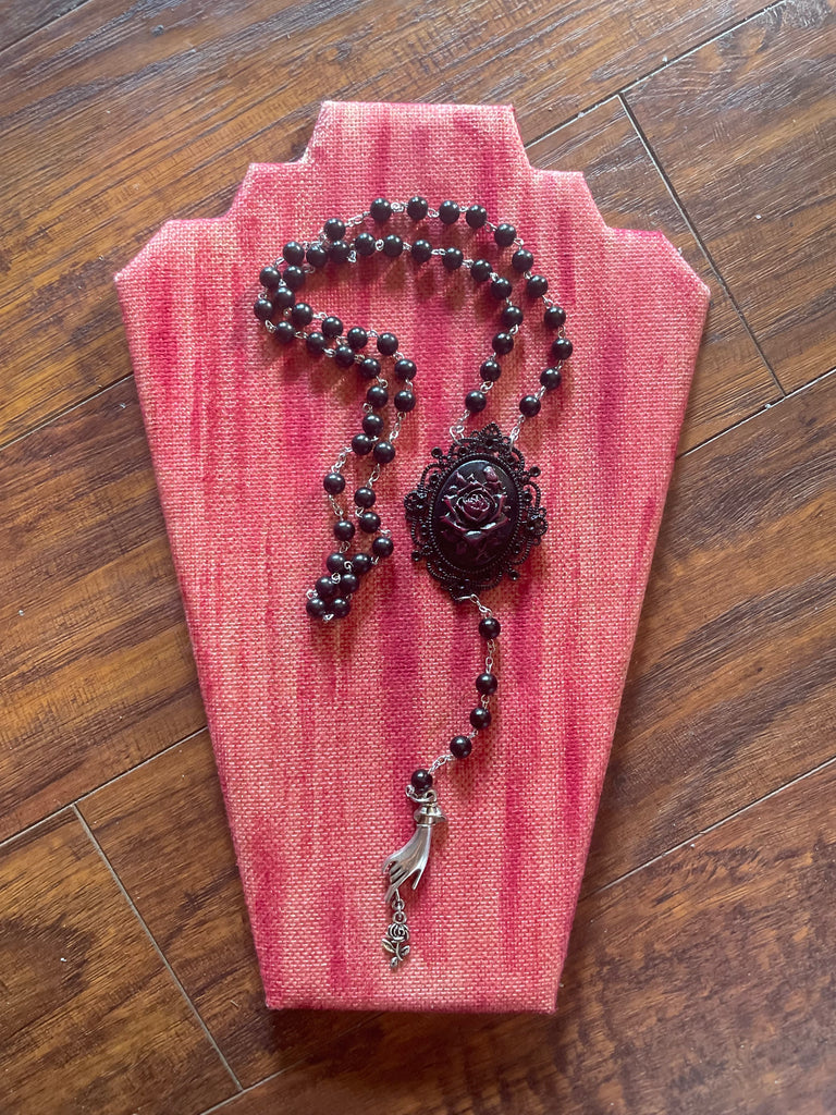 Rose Cameo Rosary Necklace