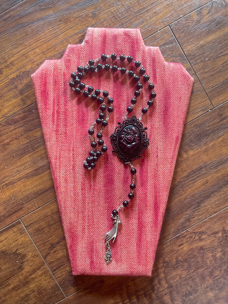Rose Cameo Rosary Necklace