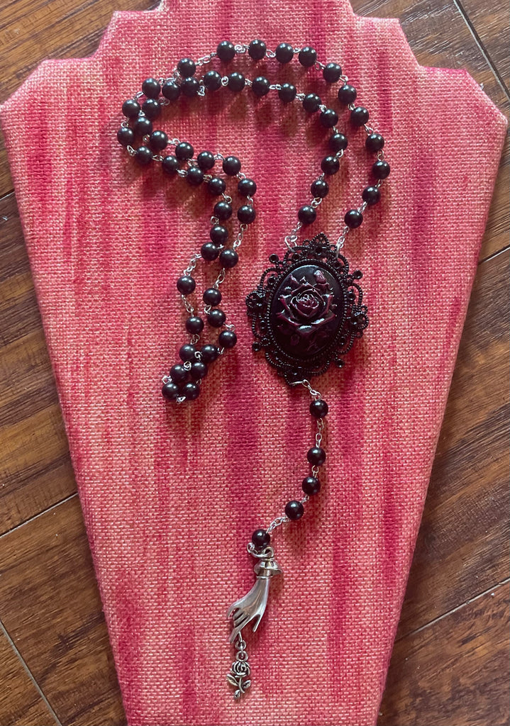 Rose Cameo Rosary Necklace