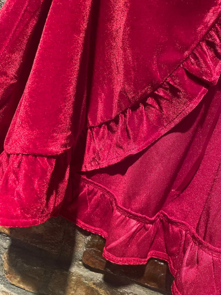 Dark Red Velvet Ruffle Cape