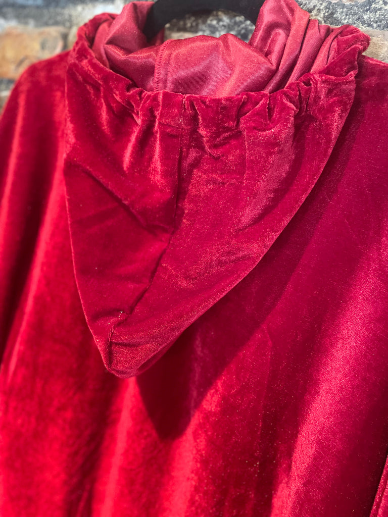 Velvet Hooded Ruffle Cape