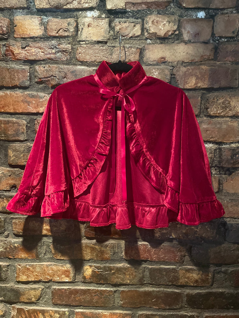 Dark Red Velvet Ruffle Cape