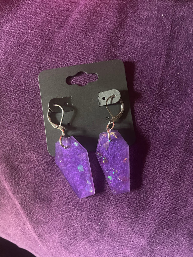 Hanging glitter resin coffin earrings