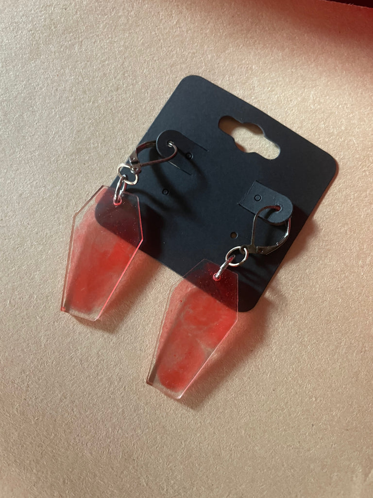 Hanging glitter resin coffin earrings