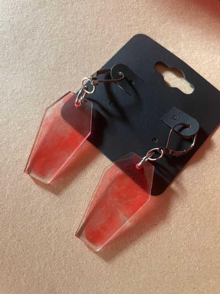 Hanging glitter resin coffin earrings