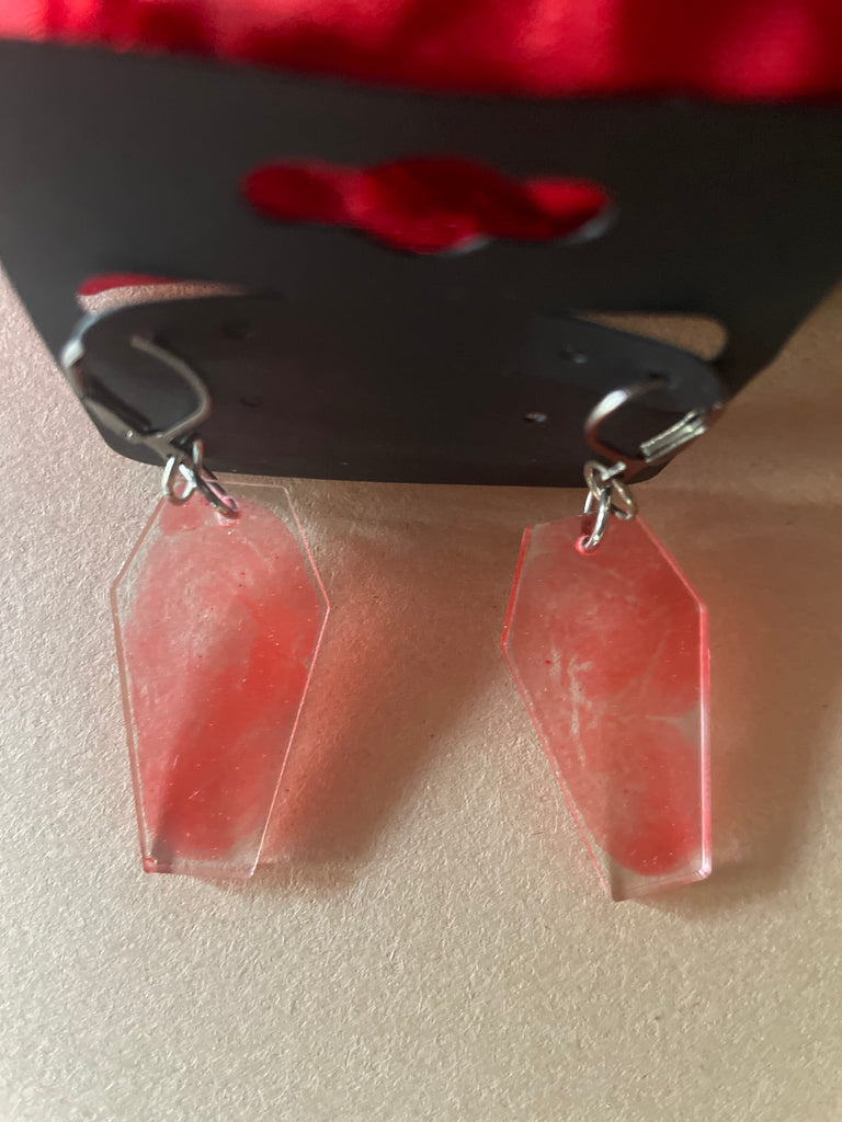 Hanging glitter resin coffin earrings