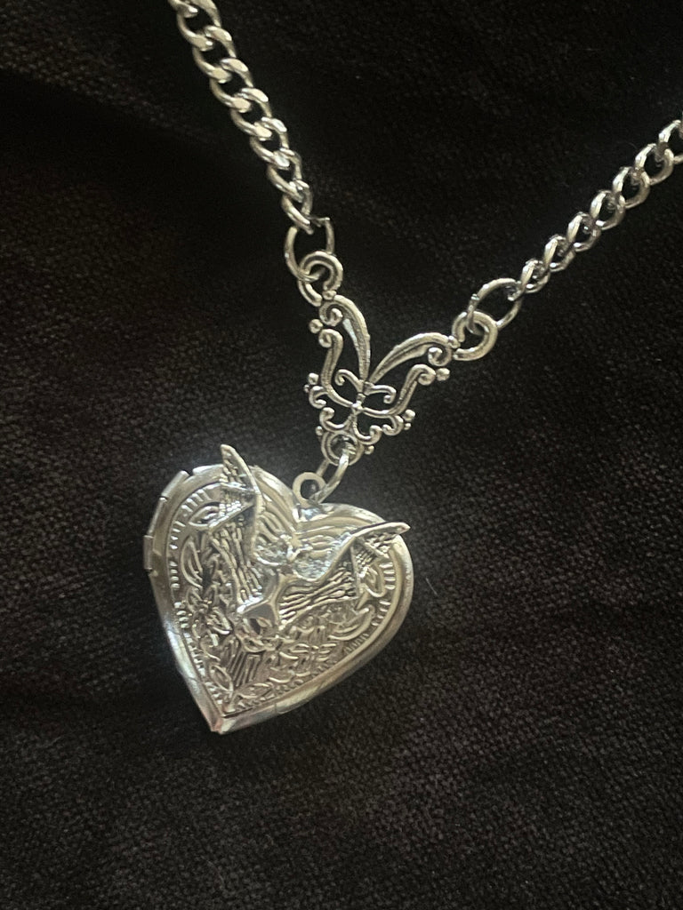 Bat Heart Locket Necklace
