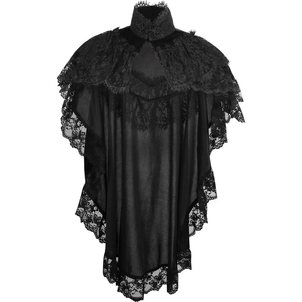 Tapered Black Velvet & Lace Capelet
