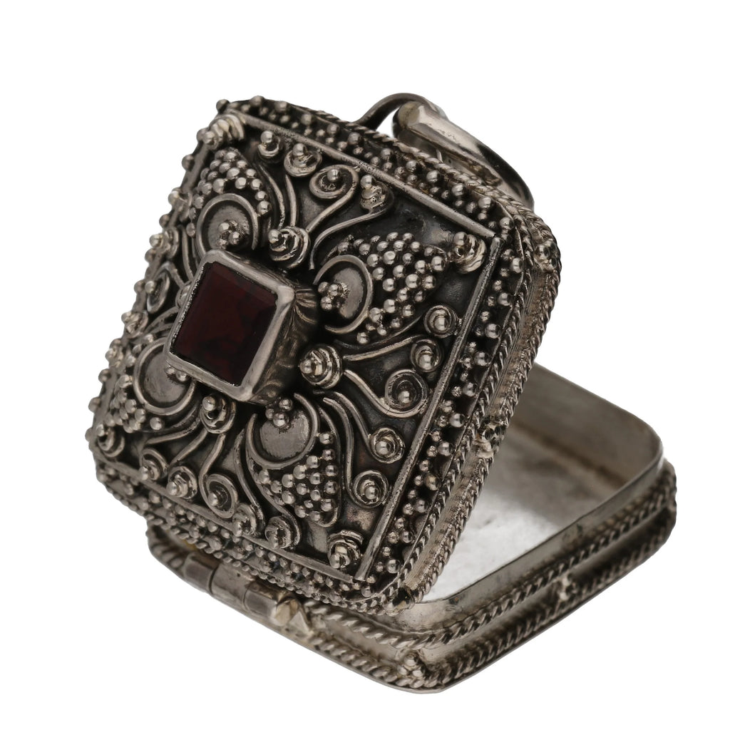 Poison Locket Box Square Pendant with Garnet