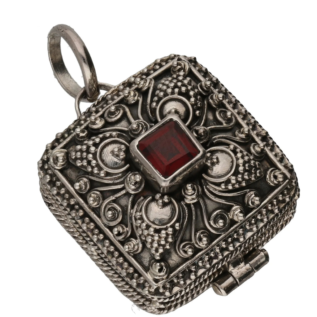 Poison Locket Box Square Pendant with Garnet