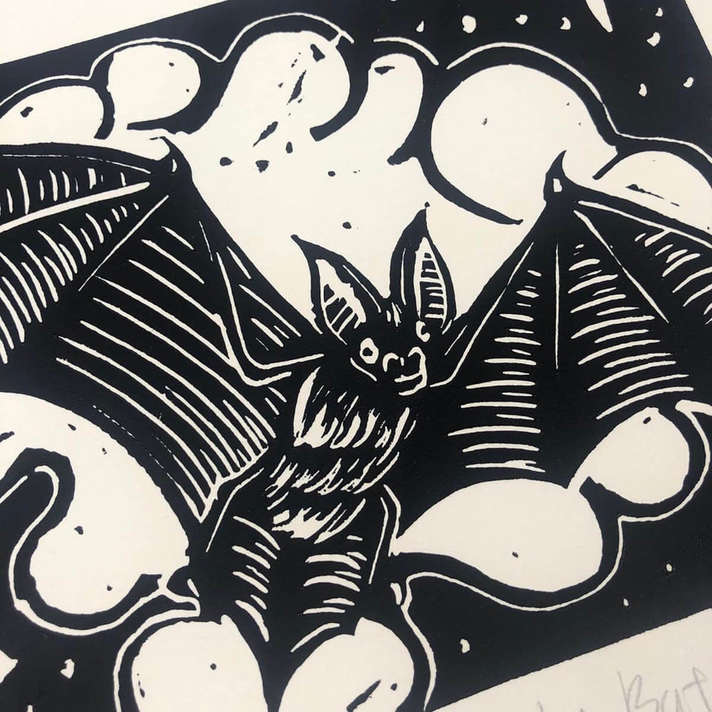 Print - Linocut Bat by Stacey Colangelo