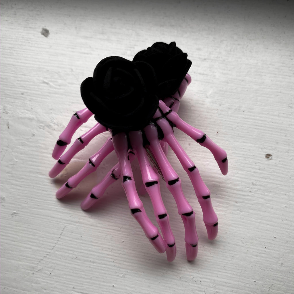 Skeleton Hand Flower Hair Clips