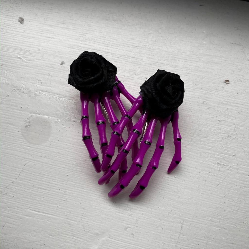 Skeleton Hand Flower Hair Clips