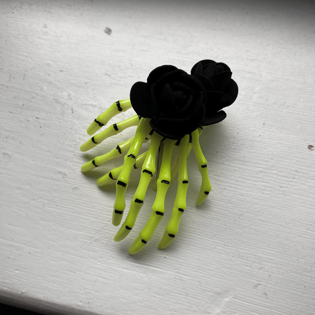 Skeleton Hand Flower Hair Clips
