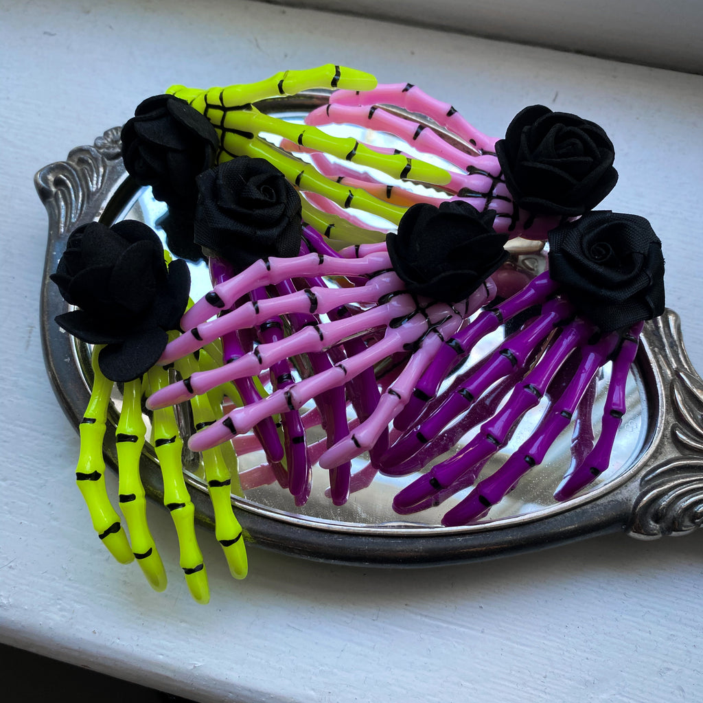 Skeleton Hand Flower Hair Clips