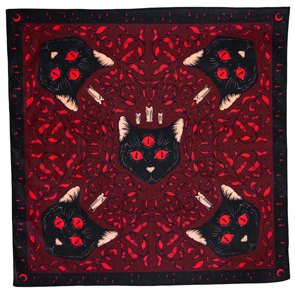 Black Cat Bandana Altar Cloth in Red and Maroon