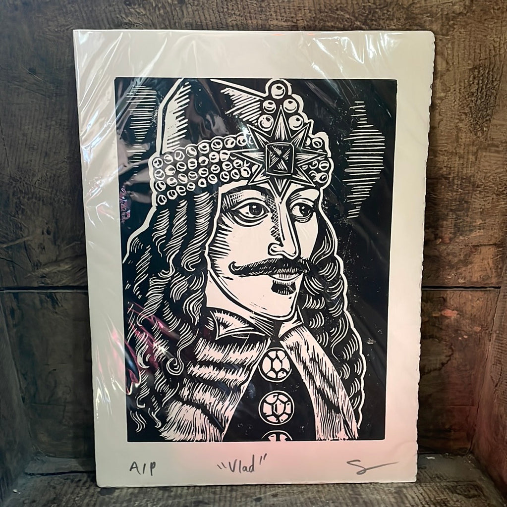 Print - Vlad the Impaler Linocut by Stacey Colangelo