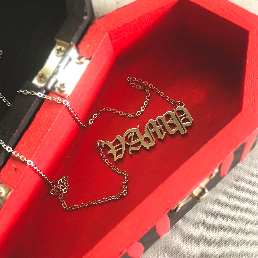 Vamp nameplate necklace